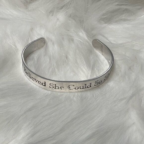 Engraved aluminum cuff bracelet she believed she could so she did cuff b… - Picture 4 of 5